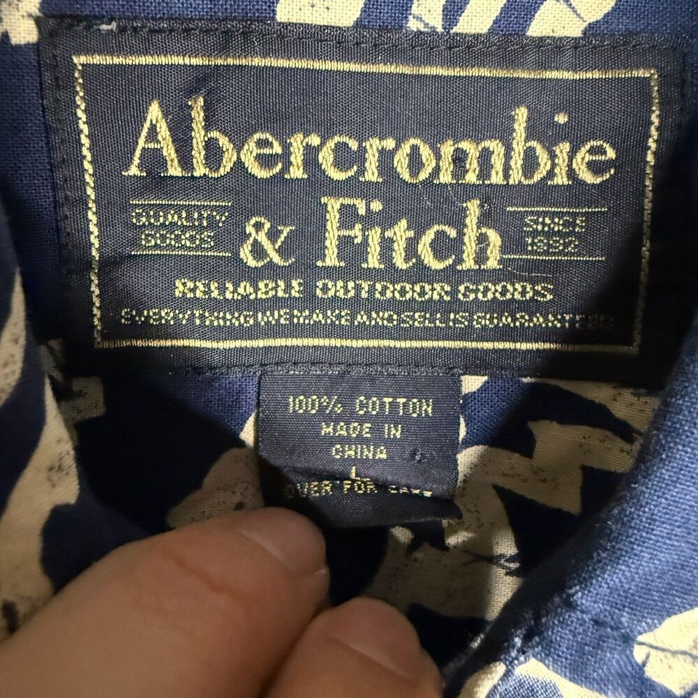Vtg 90s Abercrombie & Fitch Hawaiian Shirt Mens Large Blue Floral Wood Buttons - Picture 3 of 11